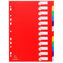 Dividers PP A4 0.3mm 12 Part - Assorted colours