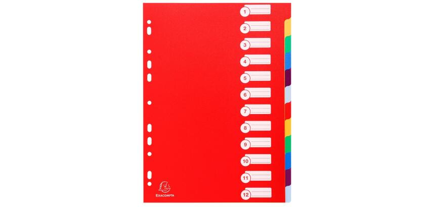 Intercalaires en plastique, uni, A4, 12 touches