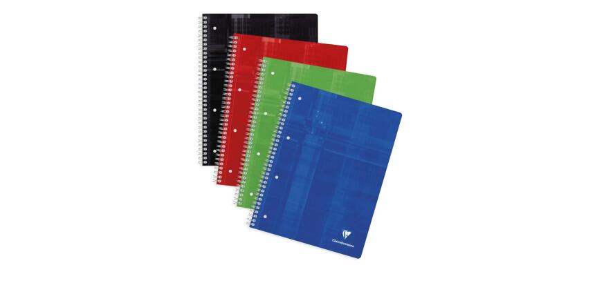 Cahier reliure intégrale A4+ 160 pages détachables perforé 4 trous petits carreaux + marge et cadre en-tête 4 couleurs de bandes Couleur aléatoire - Assortis