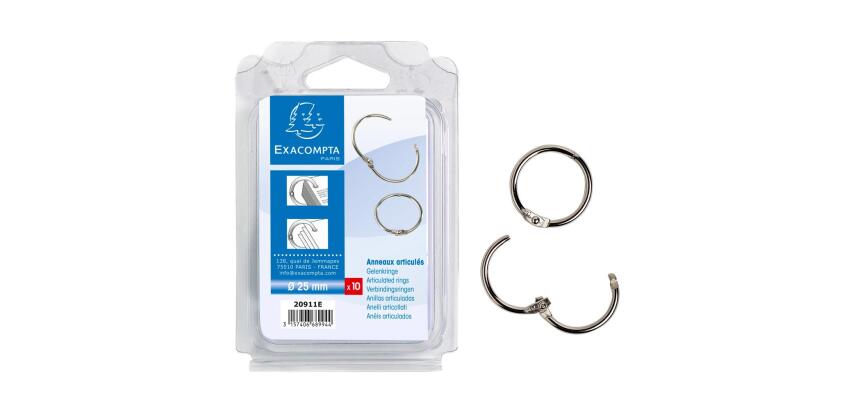 Blister de 10 anneaux articulés - Diamètre 25mm