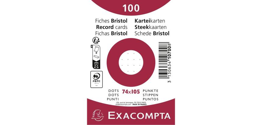 Paquet 100 fiches sous film - bristol dots non perforé - 74x105mm - Blanc
