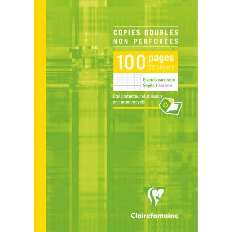 Copies doubles sous étui A4 100 pagesnon perforées grands carreaux