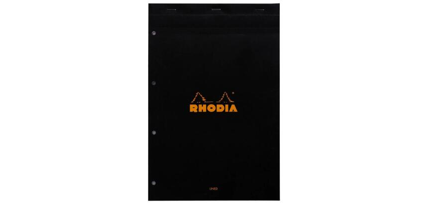 Bloc agrafé Rhodia N°20 21x31,8 cm ligné avec marge 80 feuillets perforation 4 trous 80g - Noir