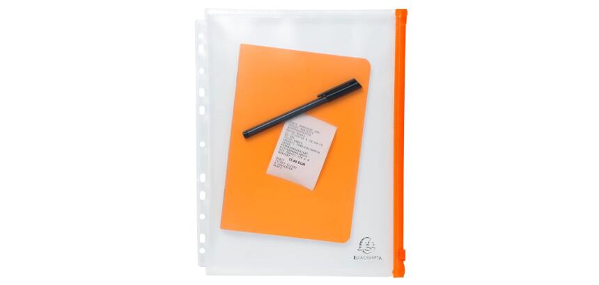 Cierre con Zip Fundas bolsas zip A4 con taladros - Exactive ® 22x27 cm 15/100e Polipopileno reciclado - Translúcido cristal