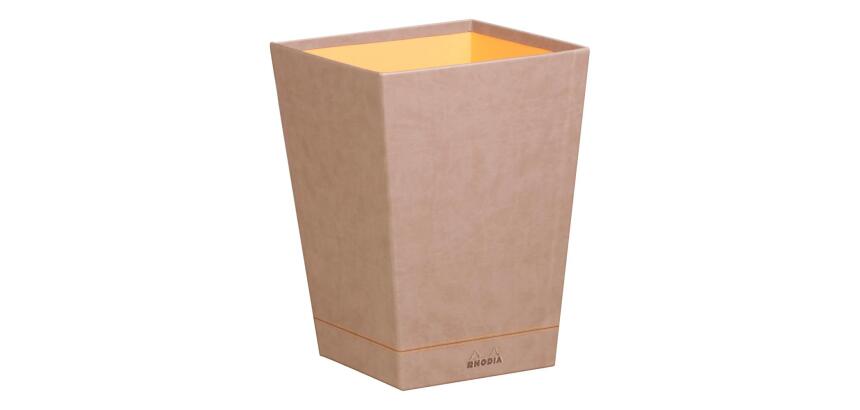 Rhodiarama corbeille à papier simili cuir italien 27x27x32 cm - Taupe