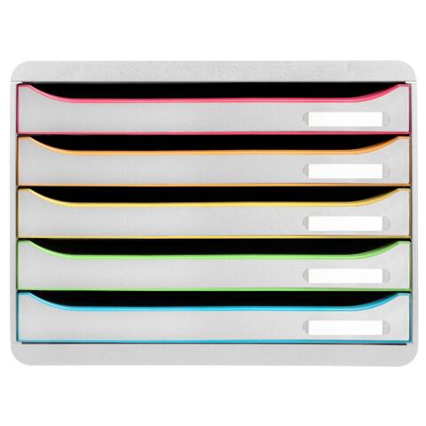Módulo individual BIG-BOX PLUS HORIZON, 5 cajones, STOP de seguridad, porta-etiquetas - 270x355x271 mm - GLOSSY - Blanco/arlequín