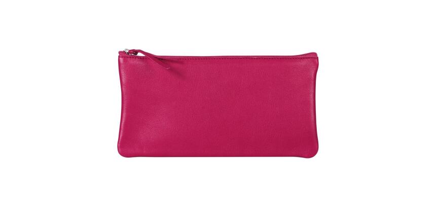 CUIR TEINTÉ Trousse plate 22x11 cm Framboise