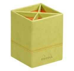 Rhodiarama pot à crayons simili cuir italien 8x8x11 cm - Anis