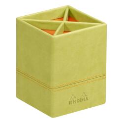 Rhodiarama pot à crayons simili cuir italien 8x8x11 cm - Anis