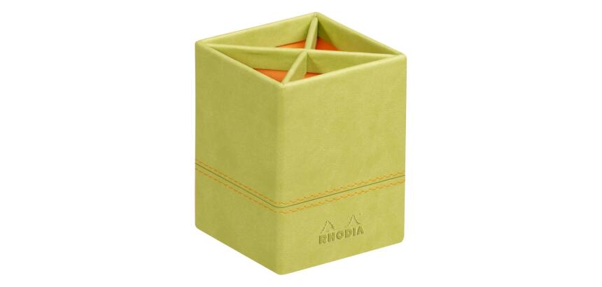Rhodiarama pot à crayons simili cuir italien 8x8x11 cm - Anis