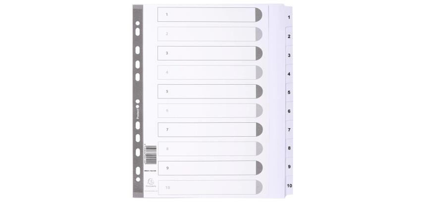 Intercalaires imprimés à touches plastifiées - 10 touches 1 à 10 - A4 maxi - Blanc