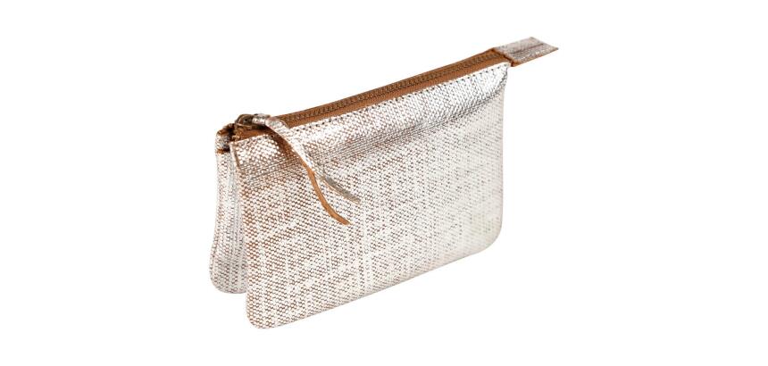 KLEO-PATHRA CUIR Petite Pochette 2 compartiments 13x9 cm Argent