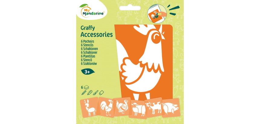 Set de 6 pochoirs enfants, Animaux de la ferme - Orange