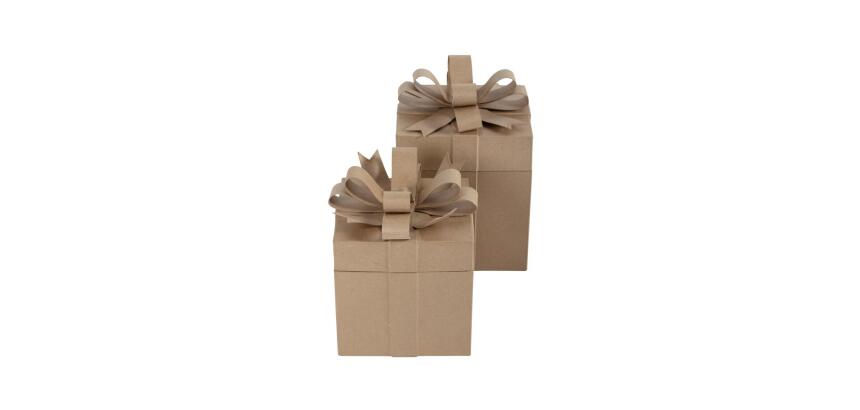 Assortiment de 2 boîtes cadeaux carrées 26x26x32,5 cm - Kraft