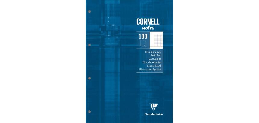 Bloc de cours CORNELL encollé grand côté A4 200 pages perforées 4 trous Cornell grands carreaux - Bleu pétrole