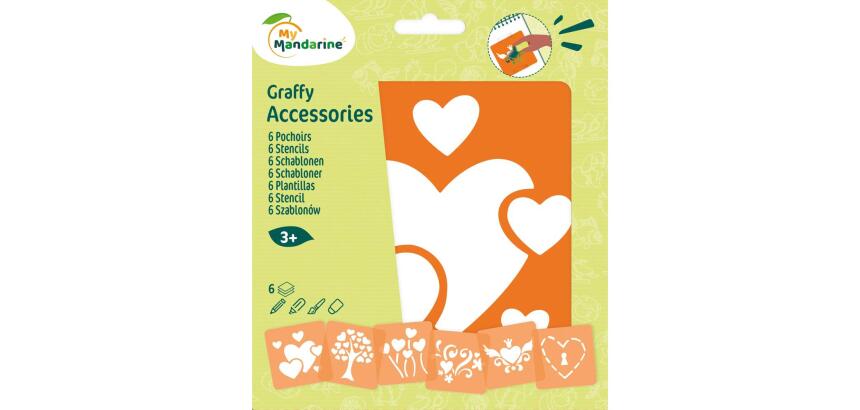 Set de 6 pochoirs enfants, Coeurs - Orange