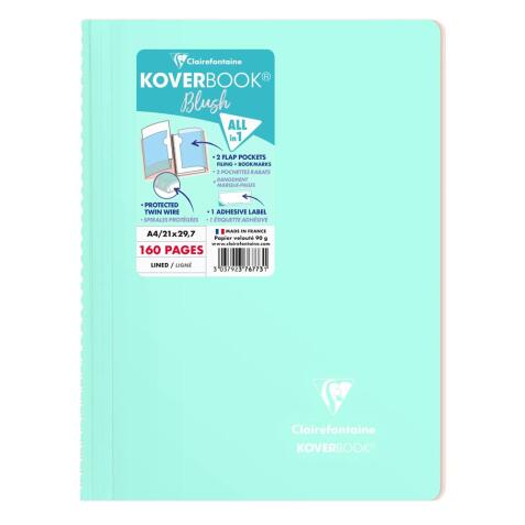 Cahier reliure intégrale enveloppante Koverbook A4 160 pages ligné + marge couverture polypropylène transparent