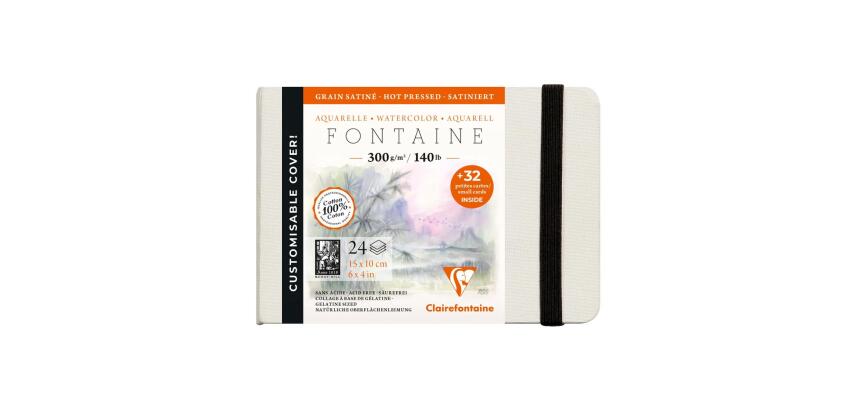 Fontaine Aquarelle carnet cousu 24F 10x15cm 300g grain satiné (cartes de visite) - Blanc