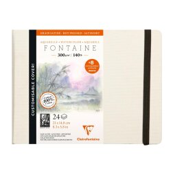 Fontaine Aquarelle carnet cousu 24F A5 300g grain satiné (cartes postales) - Blanc