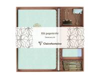 Inspire, Kit de papeterie contenant un carnet 11x17 cm 64 pages lignées, un crayon de papier, 2 pinces doubles-clip, 10 trombones et une gomme