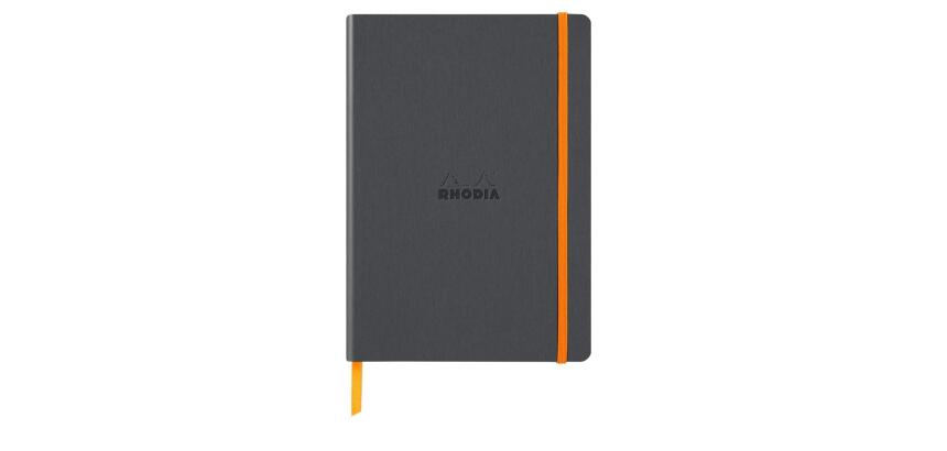 Rhodiarama carnet souple A5 160 pages dot papier ivoire 90g fermeture élastique - Titane