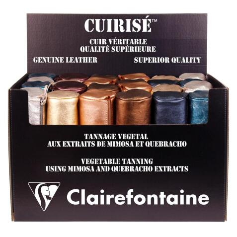 CUIRISÉ - Présentoir 24 trousses rondes en 8 couleurs assorties. - Assortis