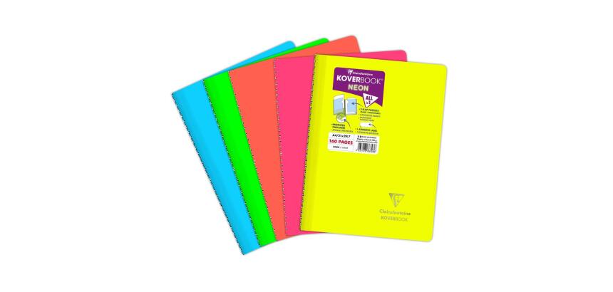 Cahier reliure intégrale enveloppante Koverbook Neon A4 160 pages ligné couverture polypropylène opaque - Assortis