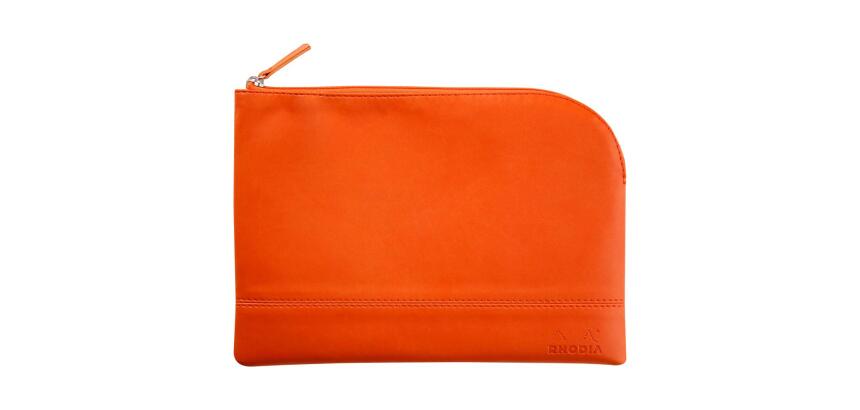 Rhodiarama pochette zippée en simili cuir - taille M (16x22 cm) - Tangerine