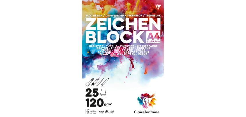 Bloc Zeichenblock encollé 25F A4 120g