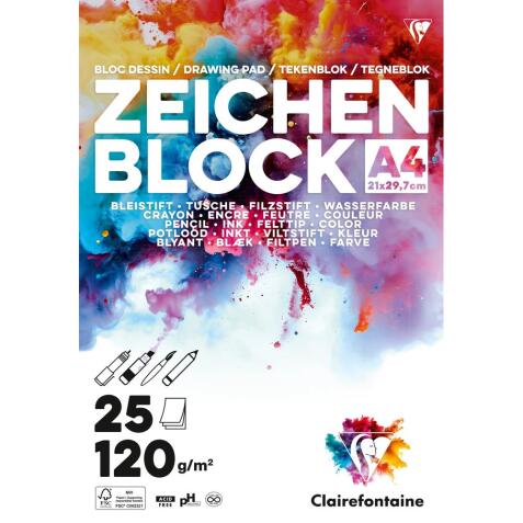 Bloc Zeichenblock encollé 25F A4 120g