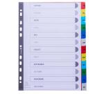 Intercalaires imprimés mensuels PP couleurs Janv-Décembre - A4 - Couleurs assorties