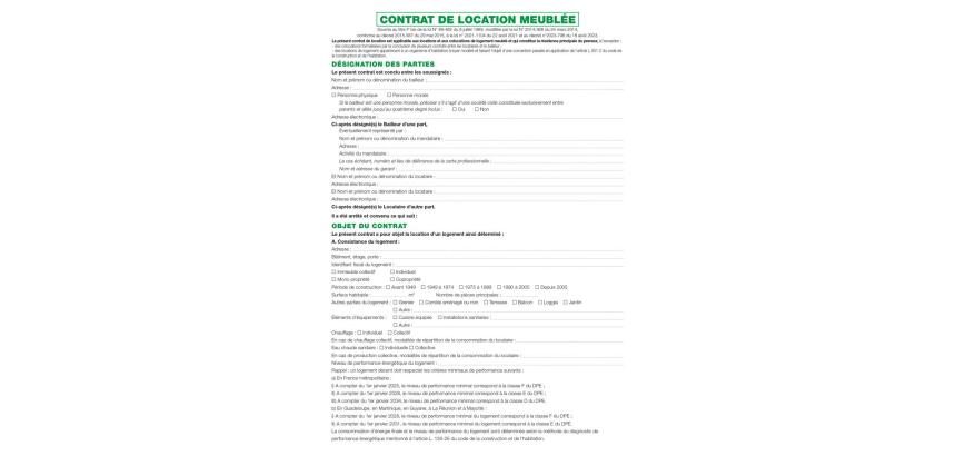 Feuilles Contrat de location pour locaux meublés - Blanc