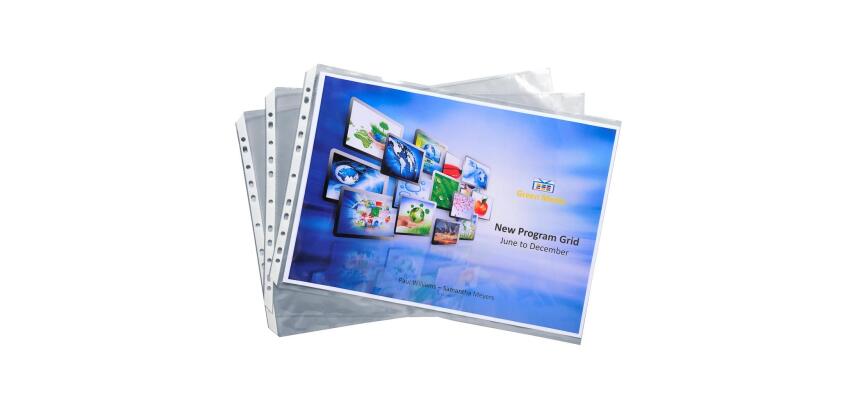 Sachet de 10 pochettes perforées biseautées pour classeur Exactive - polypropylène lisse 5,5/100 - A3 - Cristal