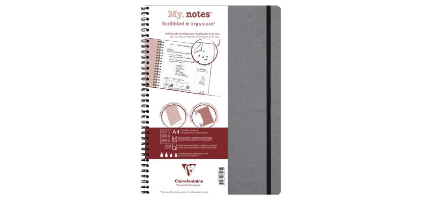 My.Notes Age Bag cahier reliure intégrale à marges détachables A4 120 pages détachables ligné + cadre en-tête - Gris