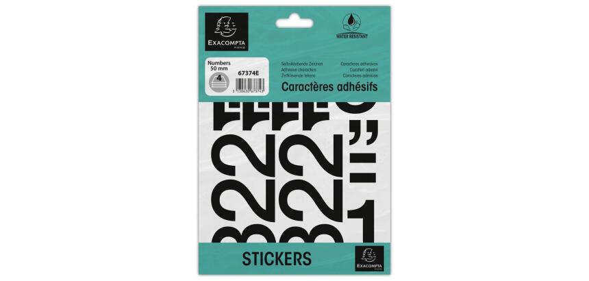 Pochette de chiffres adhésifs noirs 0-9 50 mm - Noir