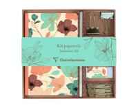 Gaïa beige, Kit de papeterie contenant un carnet 11x17 cm 64 pages lignées, un crayon de papier, 2 pinces doubles-clip, 10 trombones et une gomme