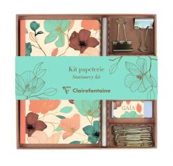 Gaïa beige, Kit de papeterie contenant un carnet 11x17 cm 64 pages lignées, un crayon de papier, 2 pinces doubles-clip, 10 trombones et une gomme