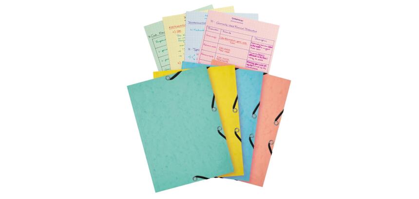 Chemise 3 rabats à élastiques Aquarel + 25 fiches bristol A5 - 4 couleurs assorties - Couleurs assorties