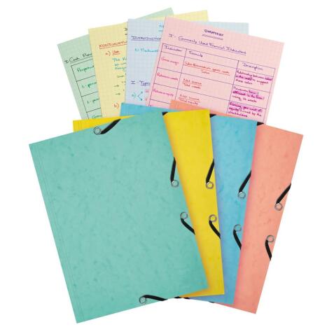 Chemise 3 rabats à élastiques Aquarel + 25 fiches bristol A5 - 4 couleurs assorties - Couleurs assorties