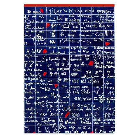 Le Mur des Je t'aime, Bloc entoilé entête A5 14,8x21 cm, 70 feuillets, ligné