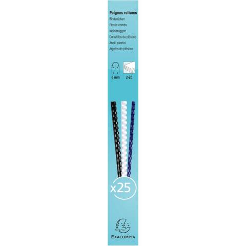 Canutillos para encuadernar Caja de 25 - Grosor: 6mm - Capacidad: 2 a 20 - Negro