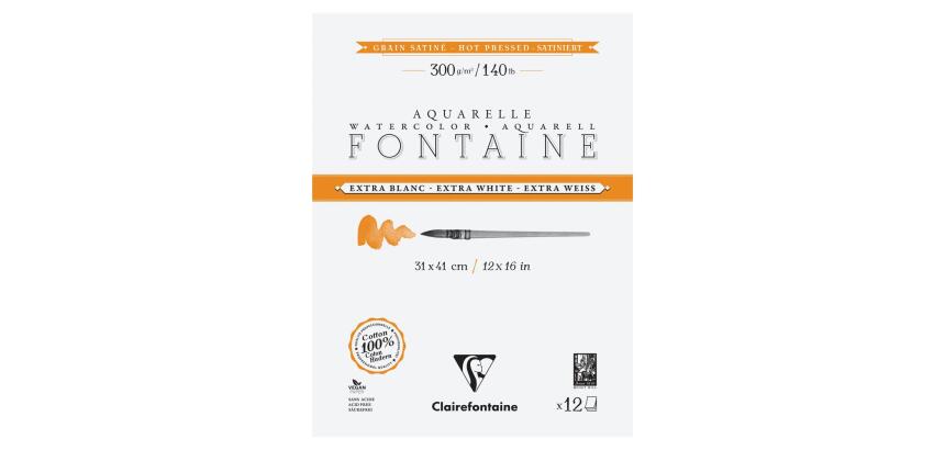 Fontaine Extra Blanc Grain Satiné bloc collé 4 côtés 12F 31x41cm 300g