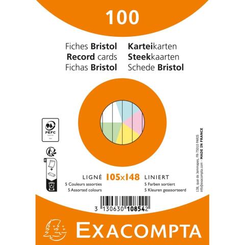 Paquete de 100 fichas retractiladas - Bristol sin perforar forradas 105x148mm - Colores surtidos