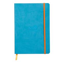 Rhodiarama softcover notitieboek A5, 80 blad gestippeld ivoorkleurig papier van 90g, sluiting met elastiek - Turquoise
