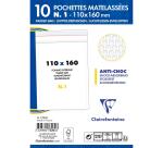 Paquet de 10 Pochettes Blanches Matelassées de Film à Bulles 110x160 mm - Auto-adhésives - Blanc
