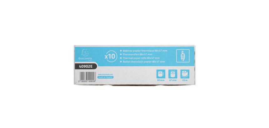 Bobine pour tickets de carte bancaire 60x47mm - 25m - 1 pli thermique 55g/m2. - Blanc