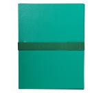 Expanding spine folder with hook and loop fastening strip