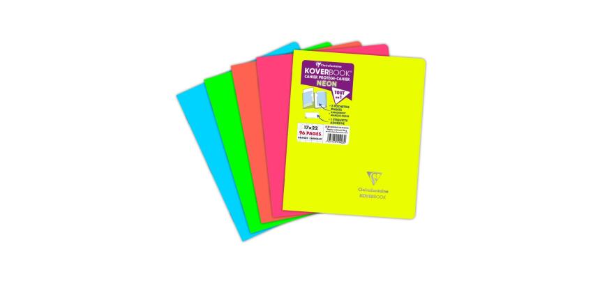 Cahier piqué Koverbook Neon 17x22cm 96 pages grands carreaux couverture polypropylène opaque - Assortis