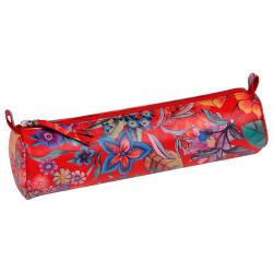 Céleste CUIR Trousse ronde Ø5,5x22 cm Jardin Rouge