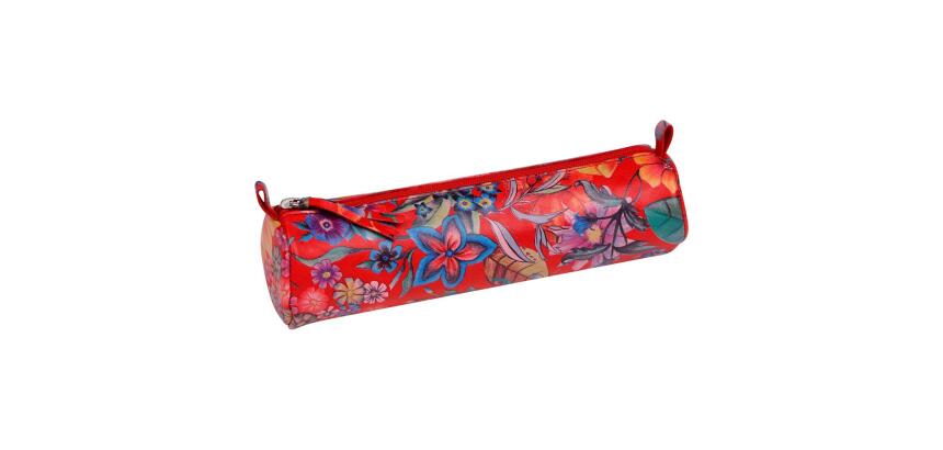 Céleste CUIR Trousse ronde Ø5,5x22 cm Jardin Rouge